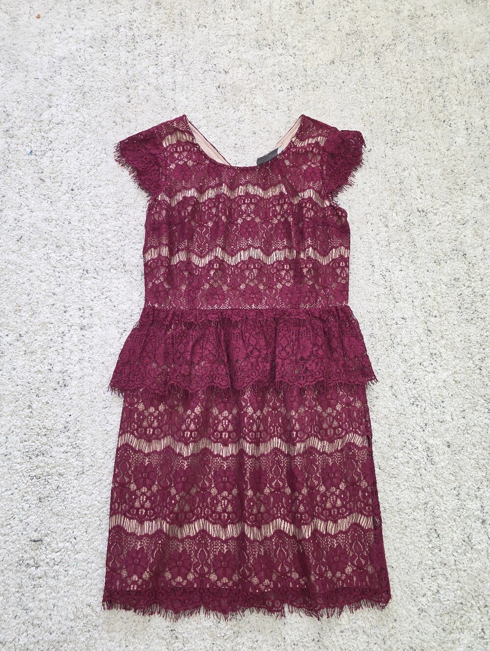 Anthropologie Maeve Burgundy Lace Peplum Dress Size L